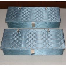 Lote de (2) caixas de vaidade de cetim acolchoadas azuis vintage para luvas lenço caixa de cachecol comprar usado  Enviando para Brazil