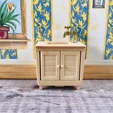 Vintage Sylvanian Families Kitchen Bathroom Sink Basin Gold Tap Tan Cabinet Unit, used for sale  Shipping to South Africa