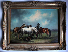 Duży obraz olejny z XIX wieku dzikie konie na stepie konie koń na sprzedaż  PL