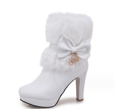 Sapatos femininos de neve salto alto bloco acabamento peludo inverno tornozelo botas curtas casuais comprar usado  Enviando para Brazil