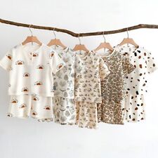 Conjunto de pijama manga curta estampa roupa de dormir respirável algodão waffler roupas 2 peças, usado comprar usado  Enviando para Brazil