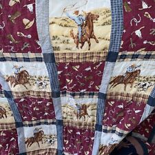 Vintage QUILT 82 X 66 hand made stitched Patchwork Cowboy Horse western cotton for sale  Shipping to South Africa