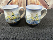 Used, Hand made Maine Sail Boats Racing Scene mugs coffee cups lot of 2~Hand painted for sale  Shipping to South Africa