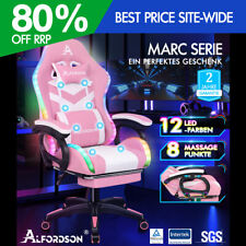 ALFORDSON Gaming Stuhl mit 8-Punkt Massage 12 Farben RGB LED-Licht Rosa & Weiß comprar usado  Enviando para Brazil