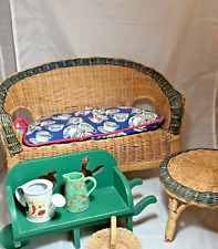 VTG LOT MUFFY VANDERBEAR - TEA BENCH, GARDENING SET & WICKER TABLE for sale  Shipping to South Africa