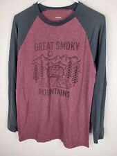 Great Smoky Mountains Shirt Mens M Red Raglan Long Sleeves Camping Tent for sale  Shipping to South Africa