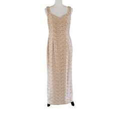 Oleg Cassini Black Tie Formal Gown Size 10P Nude Neutral Beaded Embroidered for sale  Shipping to South Africa