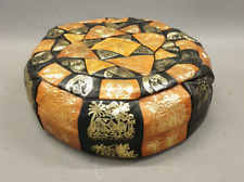 Vintage 1950’s Egyptian Patchwork Faux Leather Foot Stool Pouffe Gold Design. for sale  Shipping to South Africa