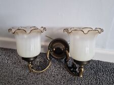 1 Vintage  brass wall Light Fitting with 2 glass shades., used for sale  Shipping to South Africa