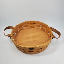 VINTAGE 13.25" PETERBORO BASKET CO. ROUND BASKET WITH LEATHER HANDLES for sale  Shipping to South Africa