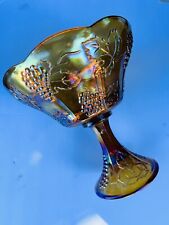 Vintage Amber Marigold CARNIVAL GLASS Compote Pedestal BOWL Iridescent Grapes for sale  Shipping to South Africa