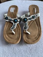 Minnetonka Shoes Women Size 9 Sandals Thing White Leather Silver Faux Turquoise for sale  Shipping to South Africa