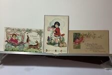 Postales vintage de Pascua tres: niña, conejos, carruaje, coche de huevos, flores,, usado segunda mano  Embacar hacia Argentina