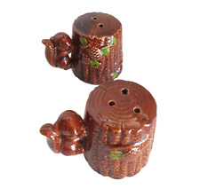 Squirrel Salt Pepper Shaker Tree Stump Acorn Brown Cabin Camping Japan Collect for sale  Shipping to South Africa