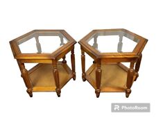 2 brown glass top tables for sale  Baytown