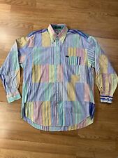 Faconnable Shirt Men’s Medium Vintage Patchwork Stripes Colorful Button Down for sale  Shipping to South Africa