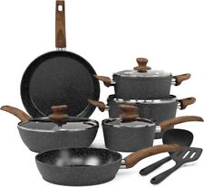 Induction Cookware Set 12 Piece Non-Stick Black Granite Kitchen Academy for sale  Shipping to South Africa