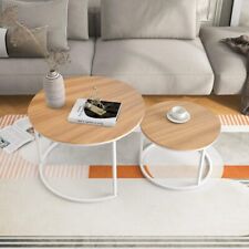 Coffee Table Nesting Tables Set of 2 Wood Round Living Room White Teak BOFENG for sale  Shipping to South Africa