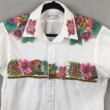 Camisa feminina Heavy Applique anos 80 Sparkle grande branca roxa artesão retrô, usado comprar usado  Enviando para Brazil