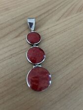Lovely Silver & Red Pendant. 925 Hallmarked.  Red Agate? Circles. for sale  OXFORD