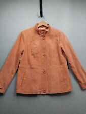 Dennis Basso Suede Leather Jacket Womens Medium Coral Orange Full Zip Band Neck for sale  Shipping to South Africa
