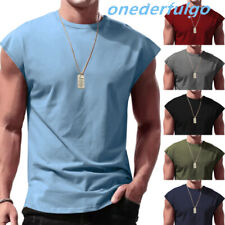 Men's Solid Plain Cotton Sleeveless Muscle Shirts Workout Tank Top Active Tees for sale  Shipping to South Africa