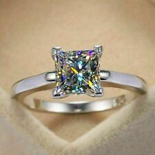 3.00Ct Princess Cut Real Created Diamond Solitaire Engagement Ring In 925 Silver, used for sale  Shipping to South Africa