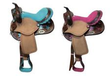 Western Mini Pony Barrel Saddle 10" 12"- Teal/ Pink Seats Tan 1/2 R.Out Floral for sale  Shipping to South Africa