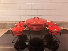 Griswold Cast Iron Casserole Set  Red & White Enamel Table Service Dutch Oven  for sale  Shipping to South Africa