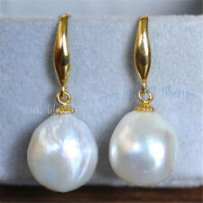 10-12mm Natural White Freshwater Baroque Pearl Dangle Earrings 14K GP Hook for sale  Shipping to South Africa