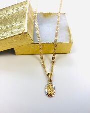  18k Oro Laminado Medalla de Virgen de Guadalupe & Cadena 16" Para Mujer o Niños comprar usado  Enviando para Brazil