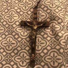 Vintage French pectoral cross nickel inlaid Ebony wood 4” Silver Crucifix Black for sale  Shipping to South Africa