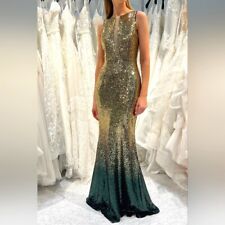 Maniju Gold Green Sequin Ombre Mermaid Maxi Formal Gown Dress Size S for sale  Shipping to South Africa
