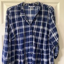 Nygard 2X Blue White Plaid Nylon Tunic Button Up Roll Tab Sleeves for sale  Shipping to South Africa
