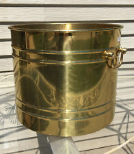 Brass Pot Ridged With Handles Large 11.5" X 13.25" Planter Storage Fire Wood VTG for sale  Shipping to South Africa
