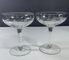 Vintage Champagne Coupe Glasses Floral Etched Pattern 1930's-40's Set of 2 for sale  Shipping to South Africa