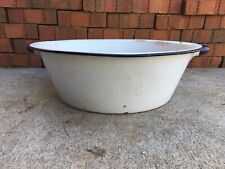 Large Enamel Ware Tub Basin Handles Round Wash Bowl 16” White Blue Baby Bath, used for sale  Shipping to South Africa