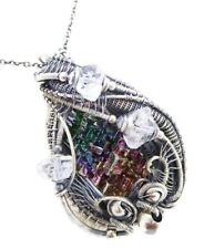 Bismuth Crystal Pendant Necklace with Herkimer Diamonds in Sterling Silver, used for sale  Shipping to South Africa