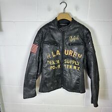 Ralph Lauren Jacket Mens Large Black Denim And Supply Biker Faux Leather USA 67 for sale  Shipping to South Africa