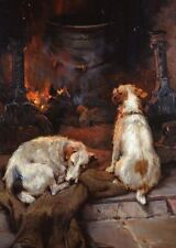 Pintura a óleo pintada à mão 36" animais dois cães dormindo fogueira needfire em tela comprar usado  Enviando para Brazil