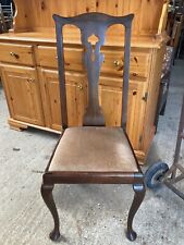Vintage Antique Brown Wooden High Back Dining Chair Velvet Seat Queen Anne Legs for sale  Shipping to South Africa