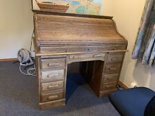 Vintage American 48" Oak Crest Roll Top Desk With Key for sale  Shipping to South Africa