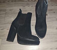 H&M Black Platform Faux Suede Chelsea Ankle Boot Booties Chunky Heel Sole 5 for sale  Shipping to South Africa