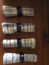 Napkins Cloth with holders blue cream tan stripe navy ceramic holders set of 4, used for sale  Shipping to South Africa