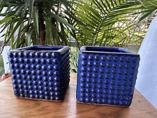 Conjunto de recipientes suculentos quadrados 2 vasos de cerâmica azul cobalto Hobnail Plant comprar usado  Enviando para Brazil