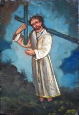 Antique 19th C. Spanish Colonial Retablo on tin - Christ with cross for sale  Shipping to Canada