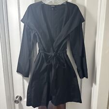 Eileen Fisher Black Cotton Nylon Hooded Open Tie Waist Long Length Jacket Size M for sale  Shipping to South Africa