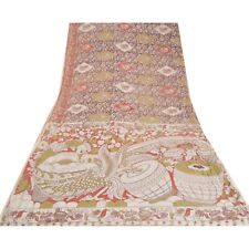 Sanskriti Vintage Sarees Mauve Peacock Kalamkari Printed Pure Cotton Sari Fabric for sale  Shipping to South Africa