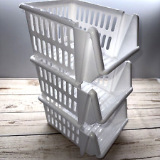 3-tier White Stackable Storage Basket Kitchen Stacking Bin Open Organisation for sale  Shipping to South Africa