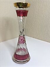 Bohemian Czech Clear Glass Vase Gold Gild Hand Painted Pink Flowers 8” for sale  Shipping to Canada